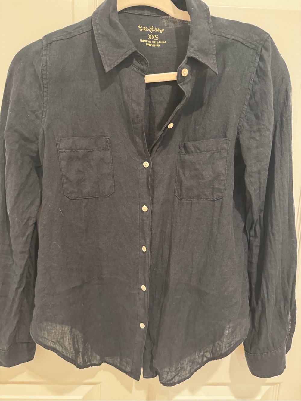 Lilly Pulitzer Men's Dark Navy Button-Down Linen Shirt